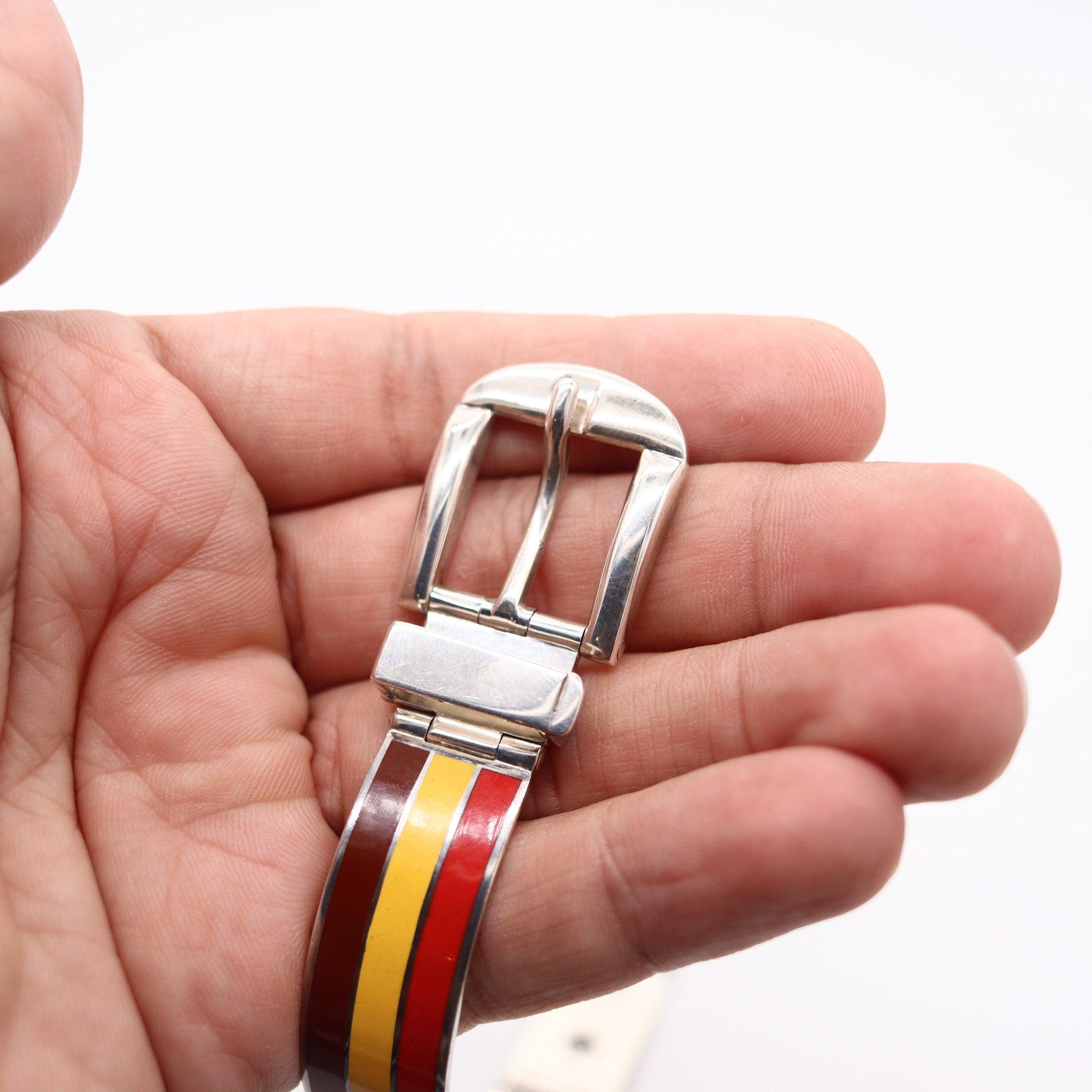 GUCCI 1970 Milano Vintage Schnalle-Armband mit Schnalle aus .925 Sterlingsilber mit Emaille im Angebot 4
