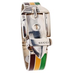 Gucci 1970 Milano Vintage Buckle Bracelet In .925 Sterling Silver With Enamel