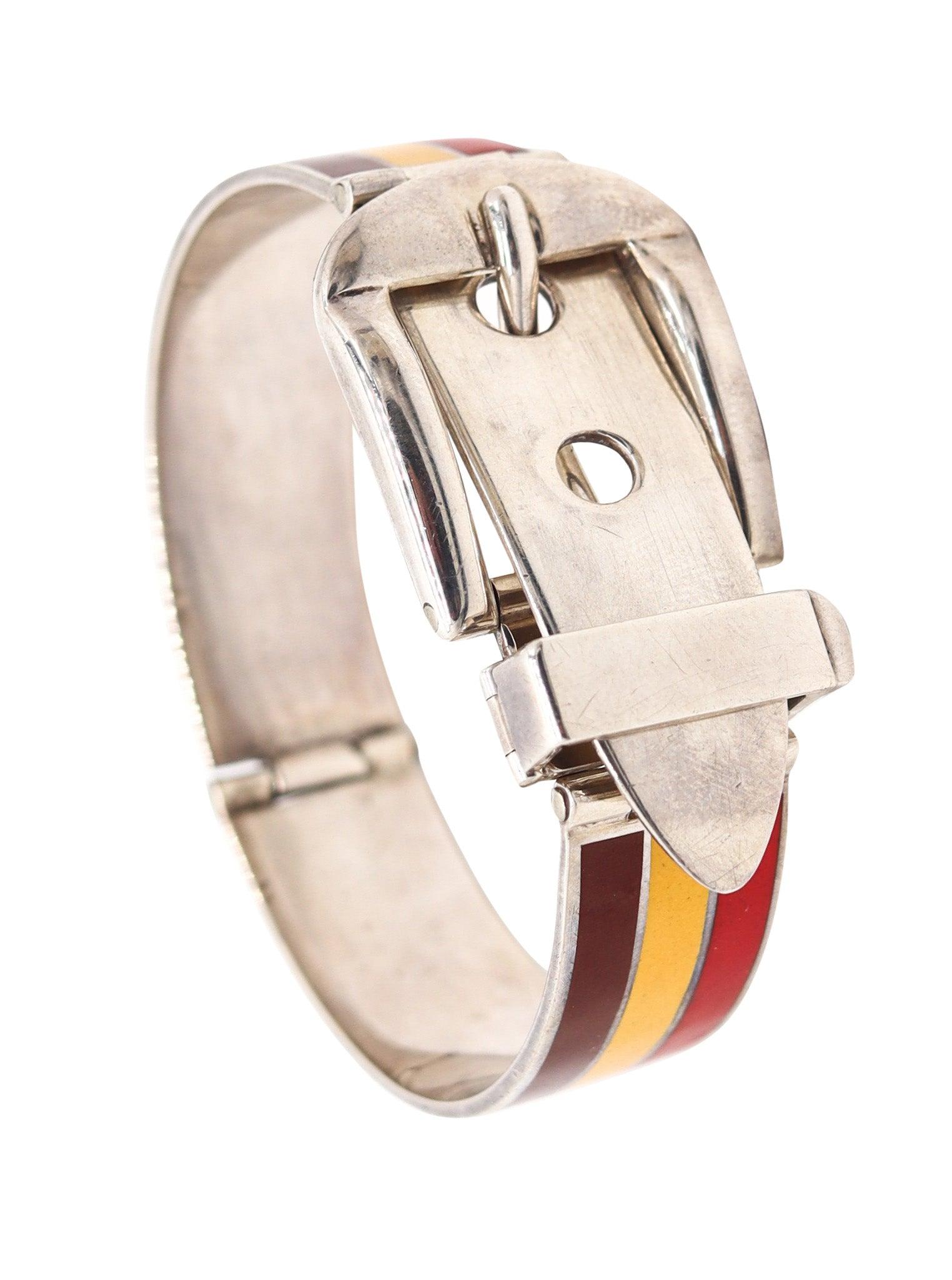 GUCCI 1970 Milano Vintage Schnalle-Armband mit Schnalle aus .925 Sterlingsilber mit Emaille im Angebot