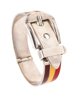 GUCCI 1970 Milano Vintage Buckle Bracelet In .925 Sterling Silver With Enamel