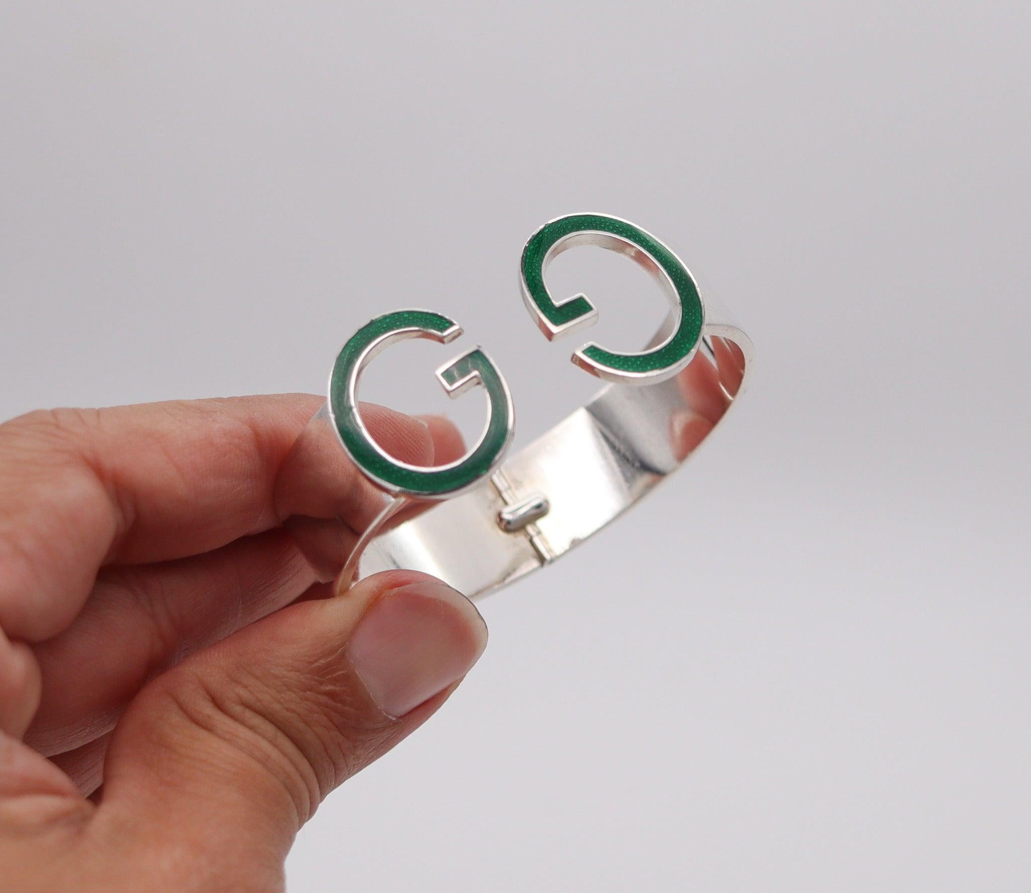 GUCCI 1970 Milano Vintage Enameled Double G's Cuff Bracelet In .925 Sterling 5