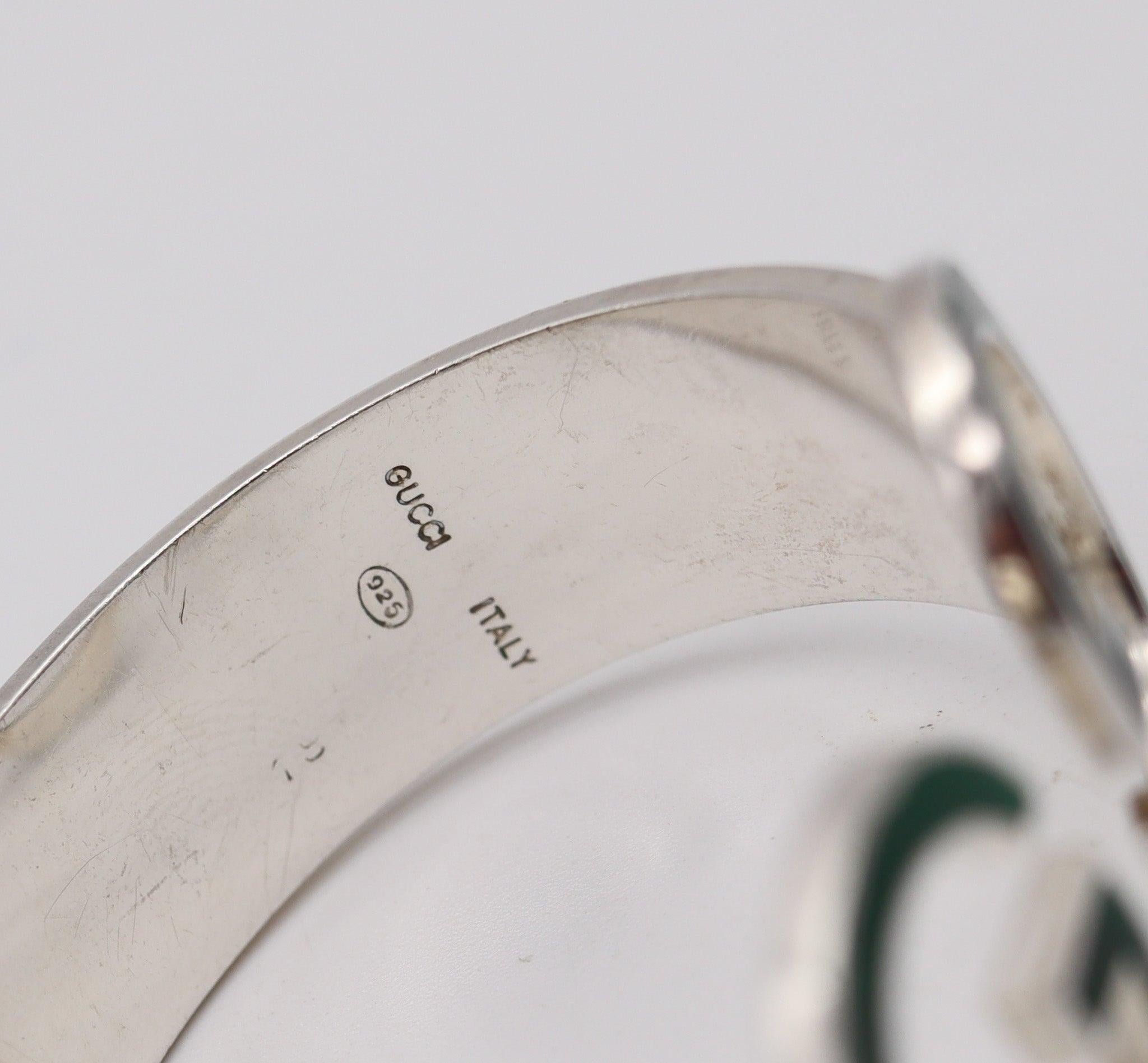 GUCCI 1970 Milano Vintage Enameled Double G's Cuff Bracelet In .925 Sterling 1