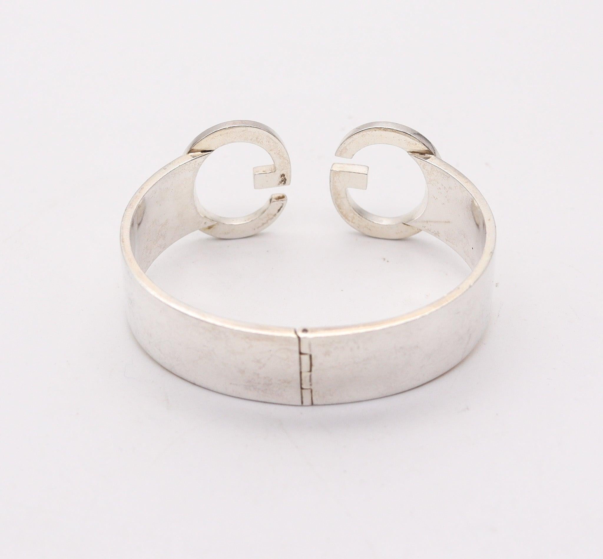GUCCI 1970 Milano Vintage Enameled Double G's Cuff Bracelet In .925 Sterling 2