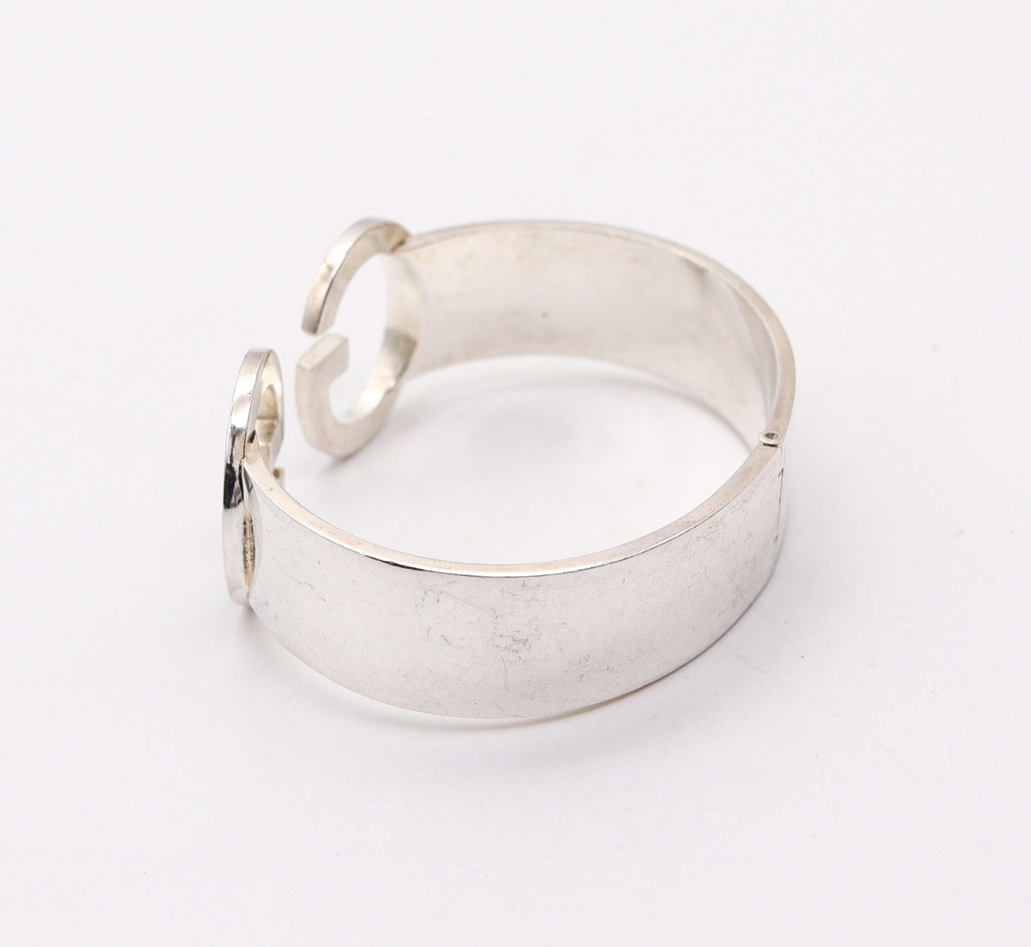 GUCCI 1970 Milano Vintage Enameled Double G's Cuff Bracelet In .925 Sterling 3