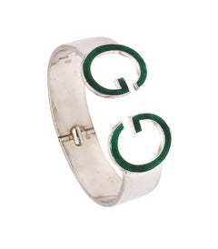 Gucci 1970 Milano Vintage Double G's émaillé Bracelet manchette en .925 Sterling
