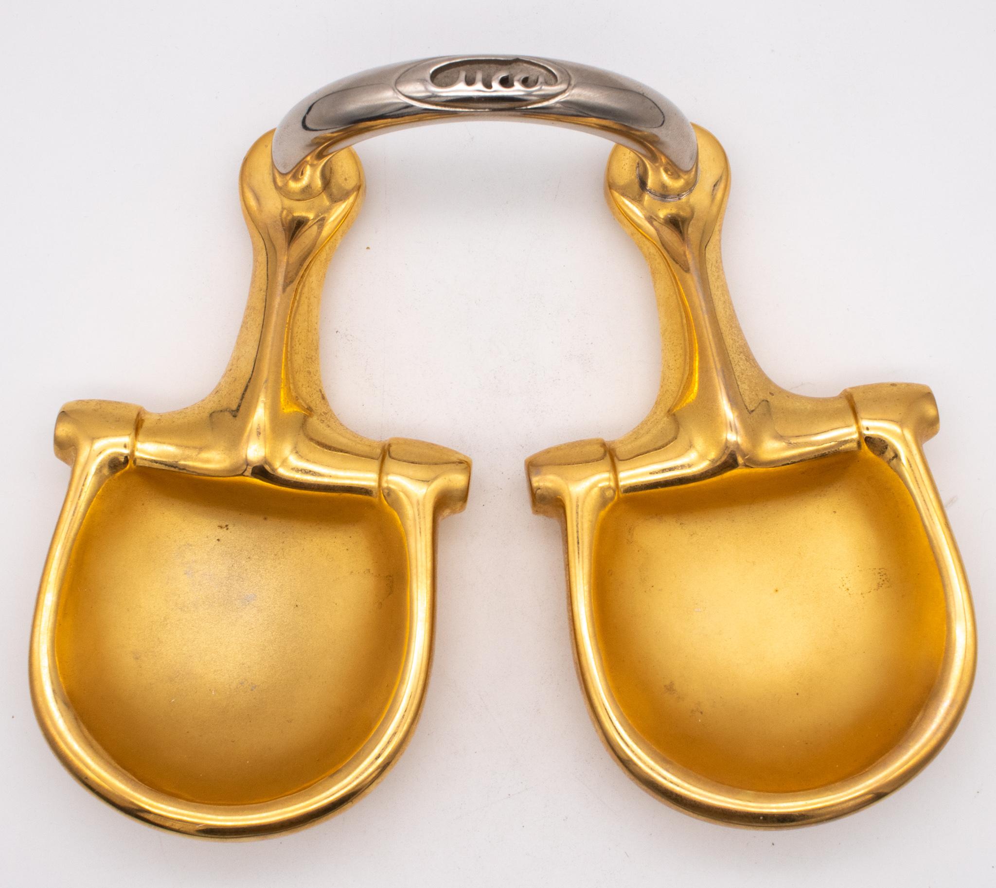 Late 20th Century Gucci 1970 Milano Vintage Horse Bits Trinkets Double Dishes 24kt Gilded Bronze