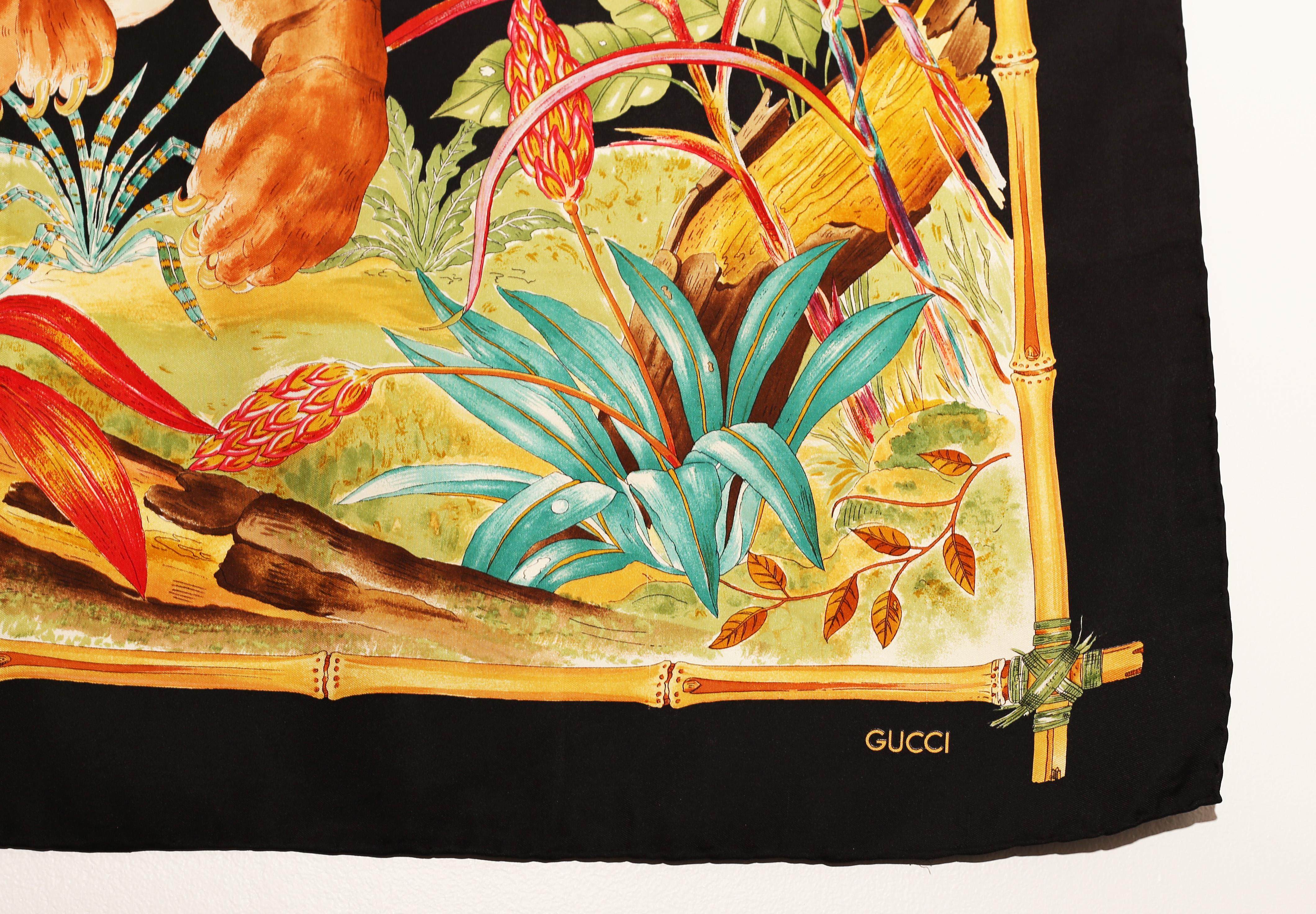 Gucci 1970's Tiger Seidenschal (Schwarz)