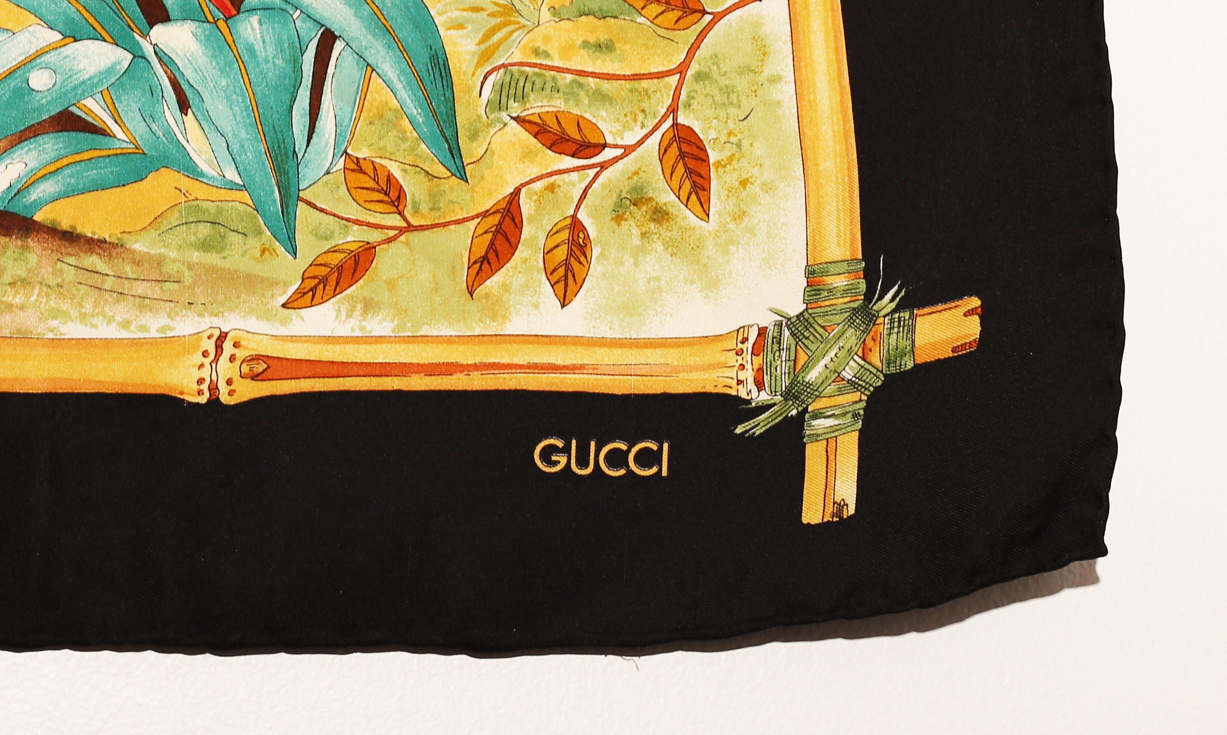 Black Gucci 1970´s Tiger silk scarf 