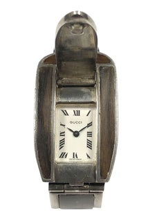 Gucci 1970 Sterling Silver and Wood Buckle form Bracelet with Hidden Wrist Watch