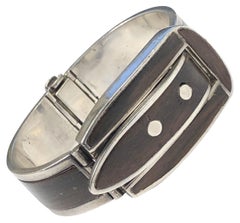 Gucci 1970 Sterling Silver and Wood Buckle form Bracelet with Hidden Wrist Watch