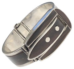 Vintage Gucci 1970 Sterling Silver and Wood Buckle form Bracelet with Hidden Wrist Watch