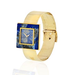 Gucci 1970s 18 Karat Yellow Gold Blue Lapis Square Dial Vintage Watch