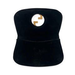 Gucci 1970's 'Blondie' Black Suede Brass Monogram Clutch Bag