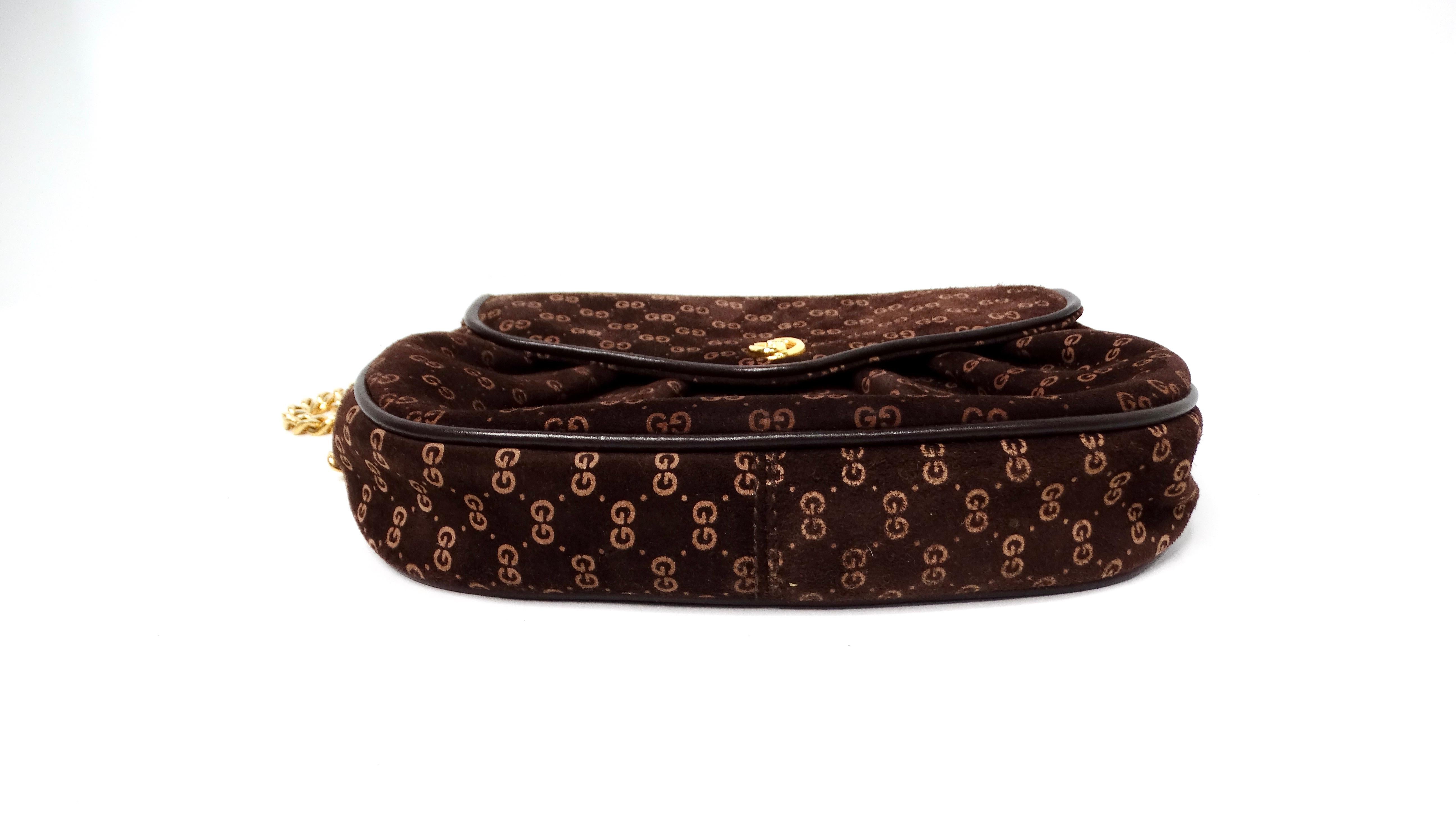 Femenino o masculino Mini bolso cruzado Gucci 1970s Brown Suede OG Monogram Blondie Gold-Tone Logo en venta
