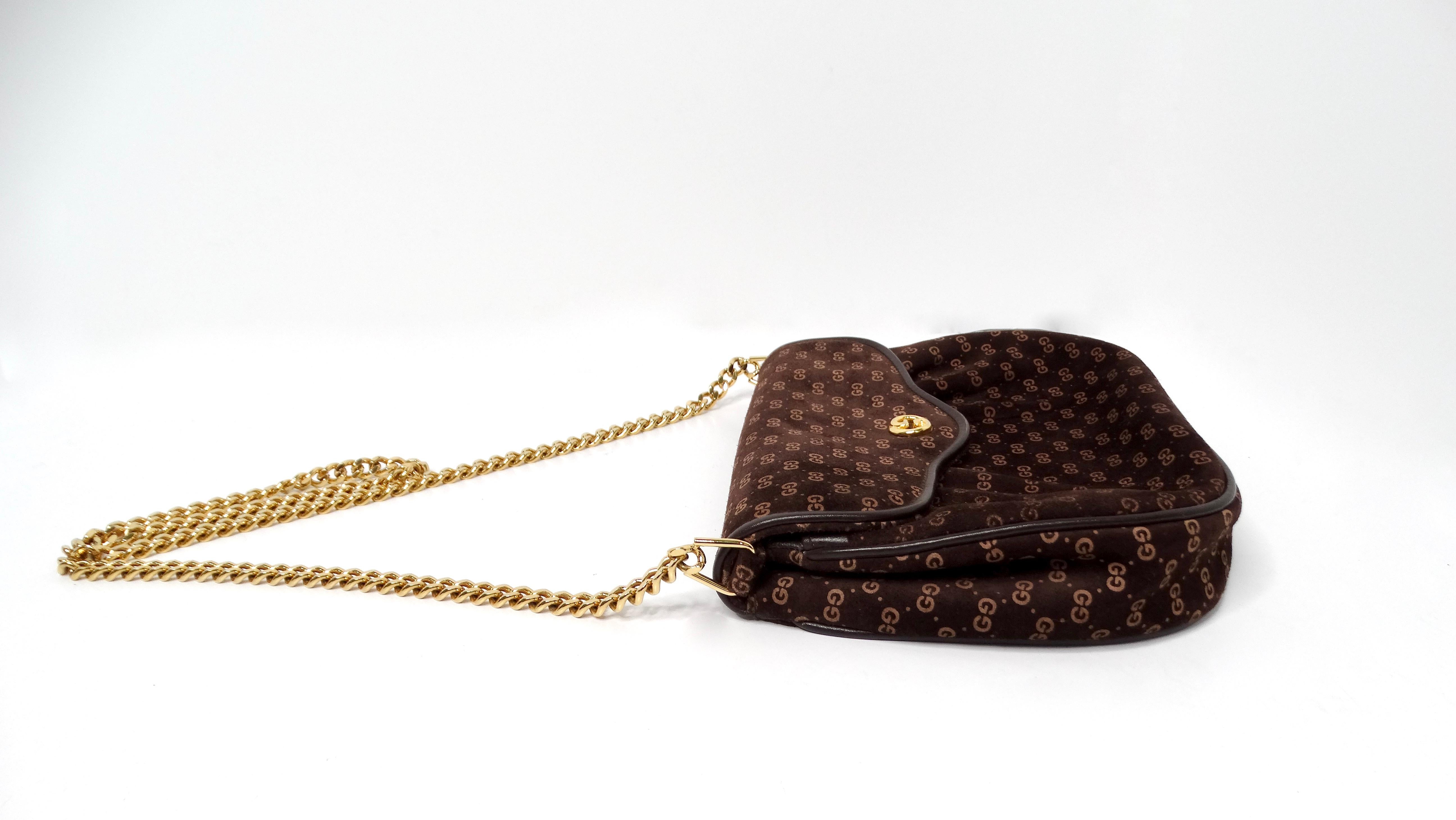 Mini bolso cruzado Gucci 1970s Brown Suede OG Monogram Blondie Gold-Tone Logo en venta 1
