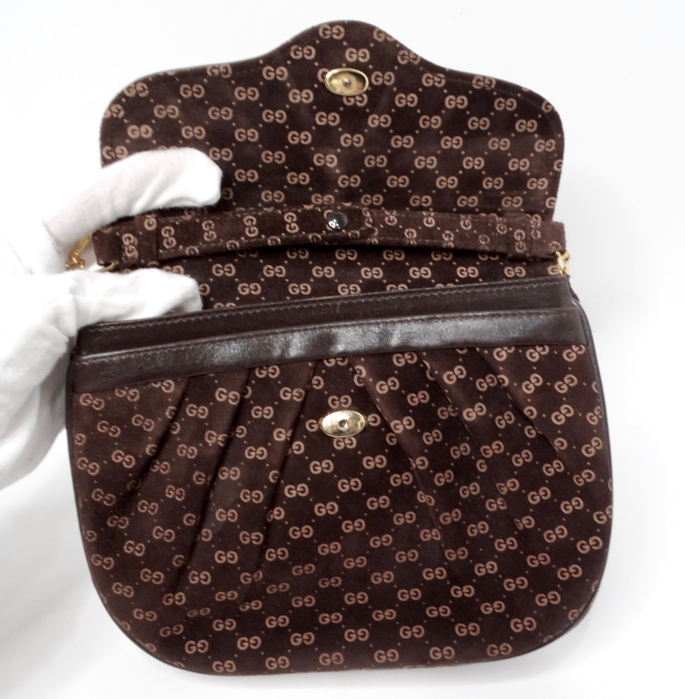 Mini bolso cruzado Gucci 1970s Brown Suede OG Monogram Blondie Gold-Tone Logo en venta 2