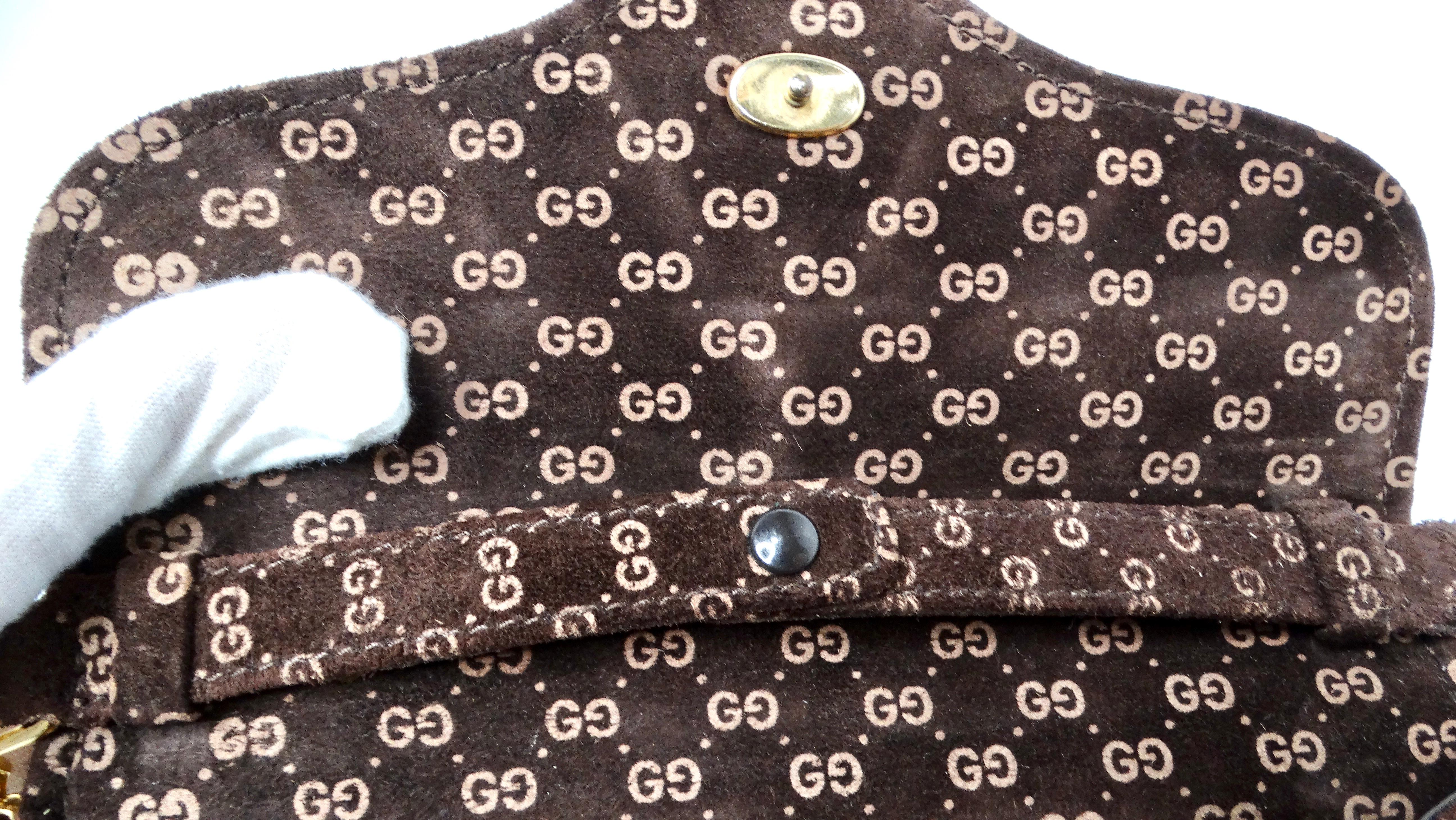 Mini bolso cruzado Gucci 1970s Brown Suede OG Monogram Blondie Gold-Tone Logo en venta 3