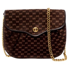 Gucci 1970s Brown Suede OG Monogram Blondie Gold-Tone Logo Mini Crossbody Bag