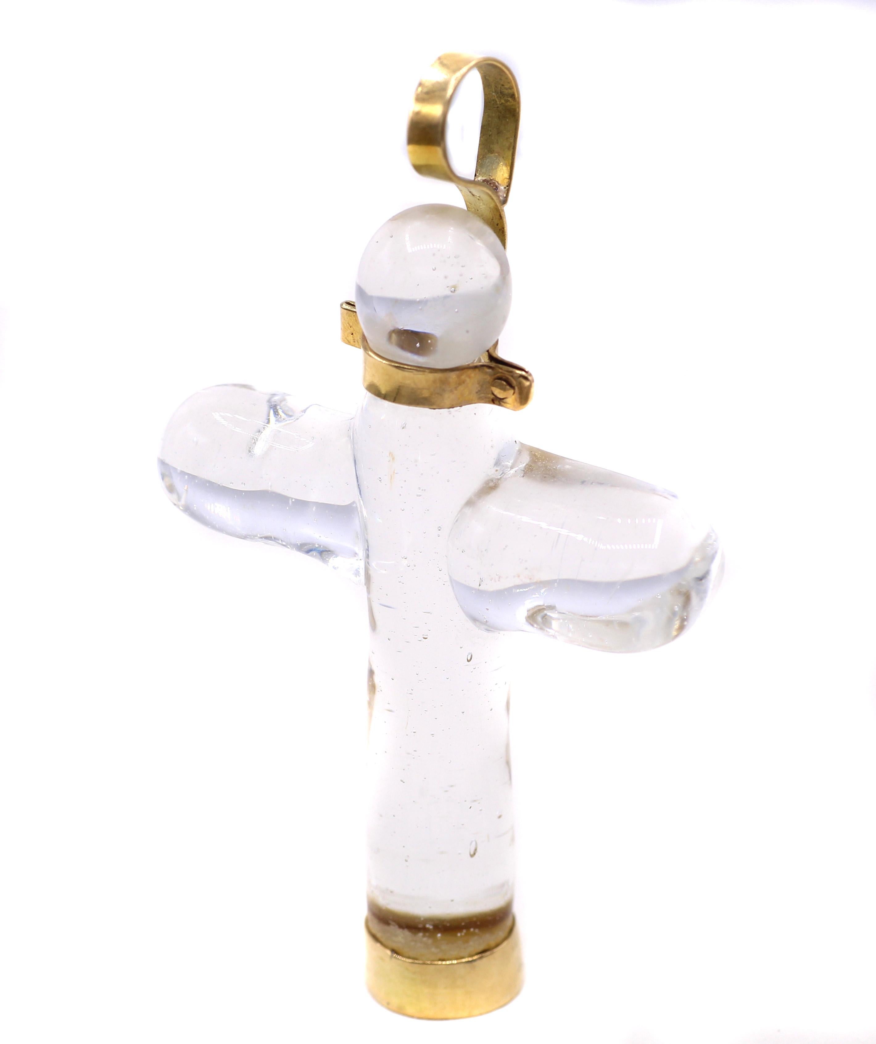 Gucci 1970s Crystal 18 Karat Gold Cross Pendant In Good Condition In New York, NY