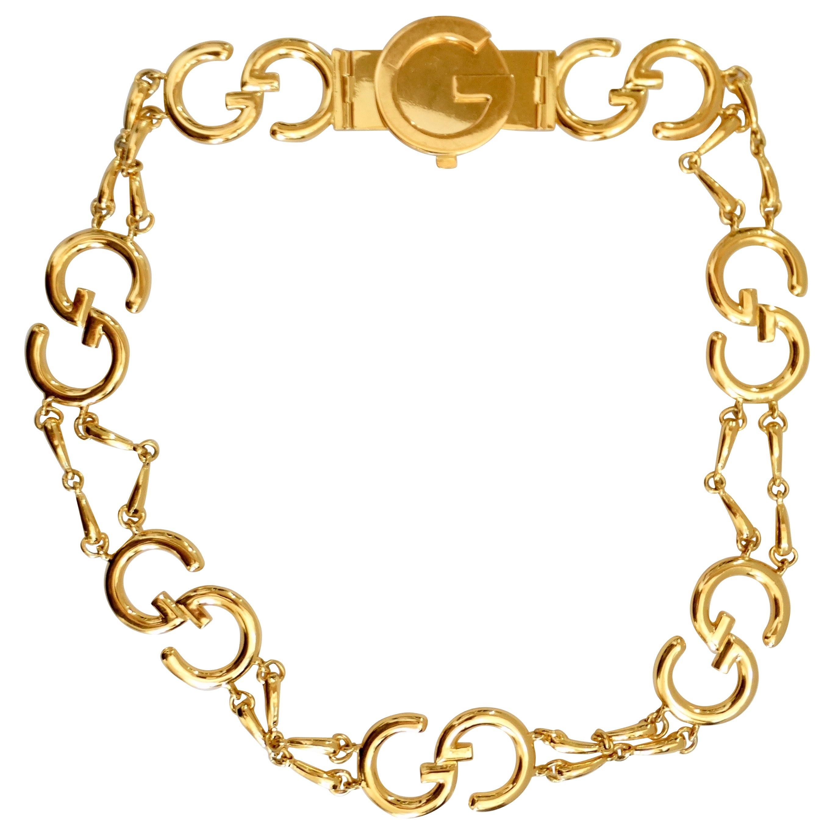 Gucci 1970s Gold Logo Chain Belt 