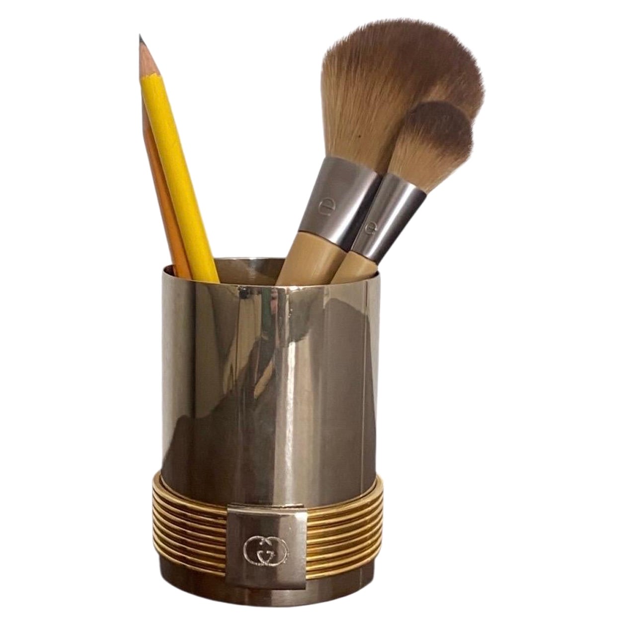 Gucci 1970, oro e nichel, portapenne e matite o porta pennelli da trucco in vendita