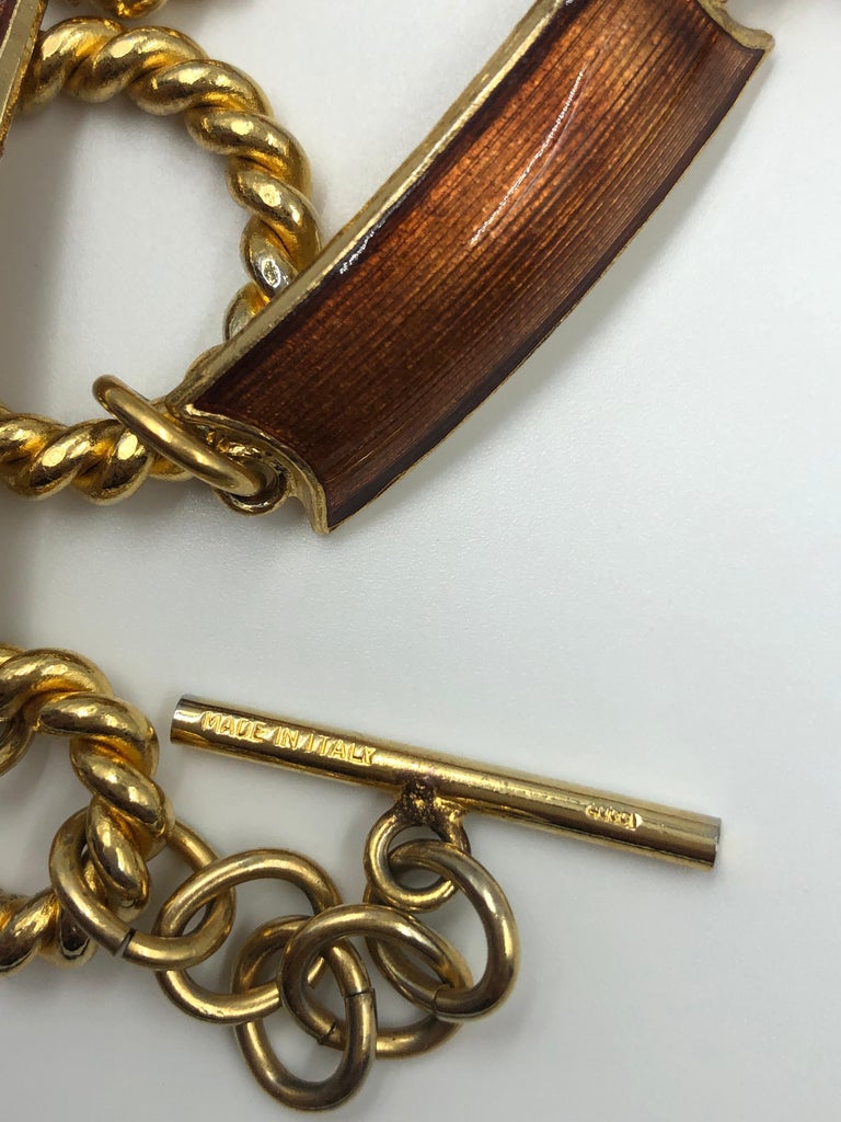 Gucci 1970's Gold Tone with Bronze Enamel Chain Link Belt For Sale at