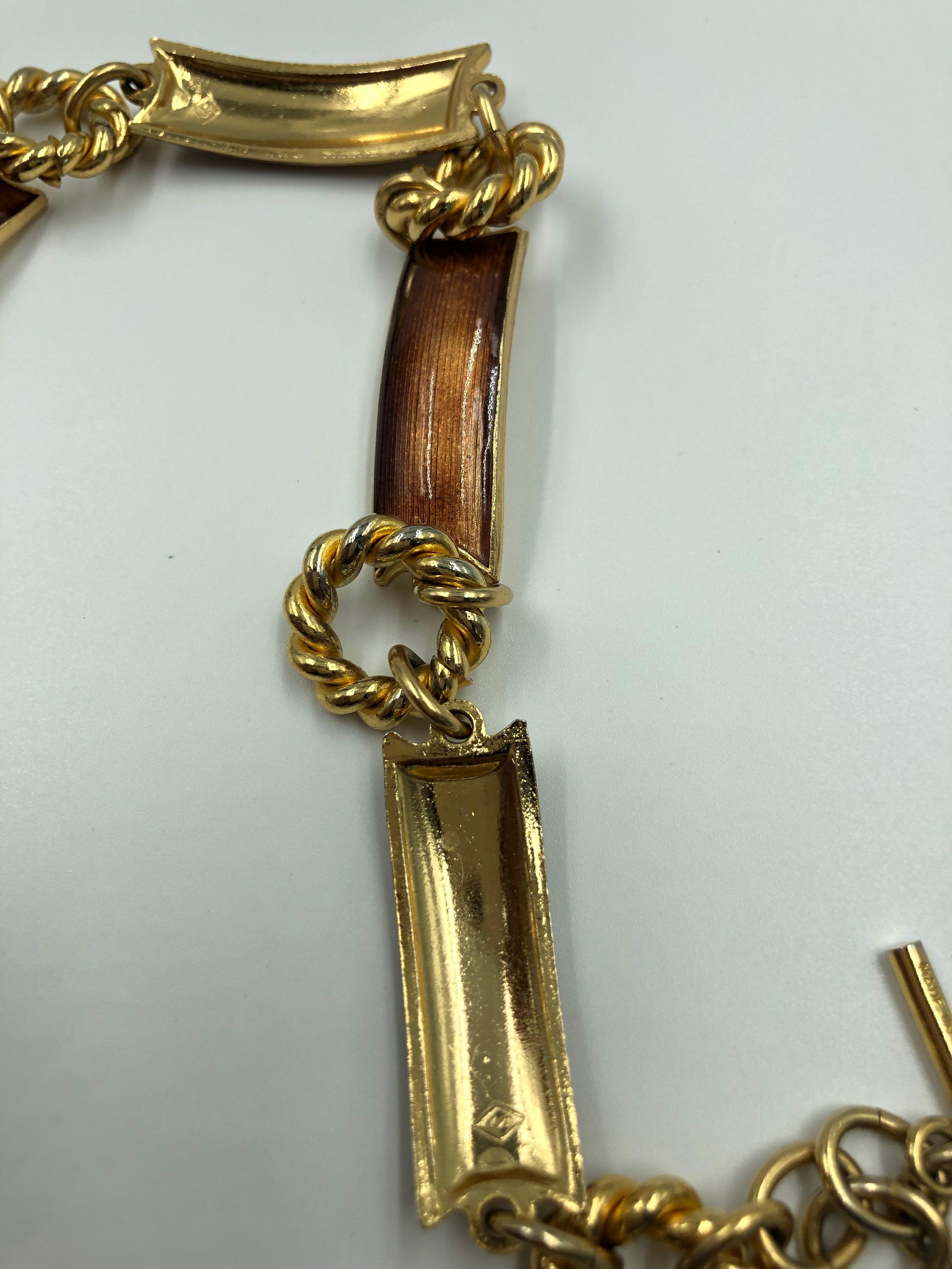 Gucci 1970's Gold Tone with Bronze Enamel Chain Link Belt In Good Condition For Sale In Los Angeles, CA