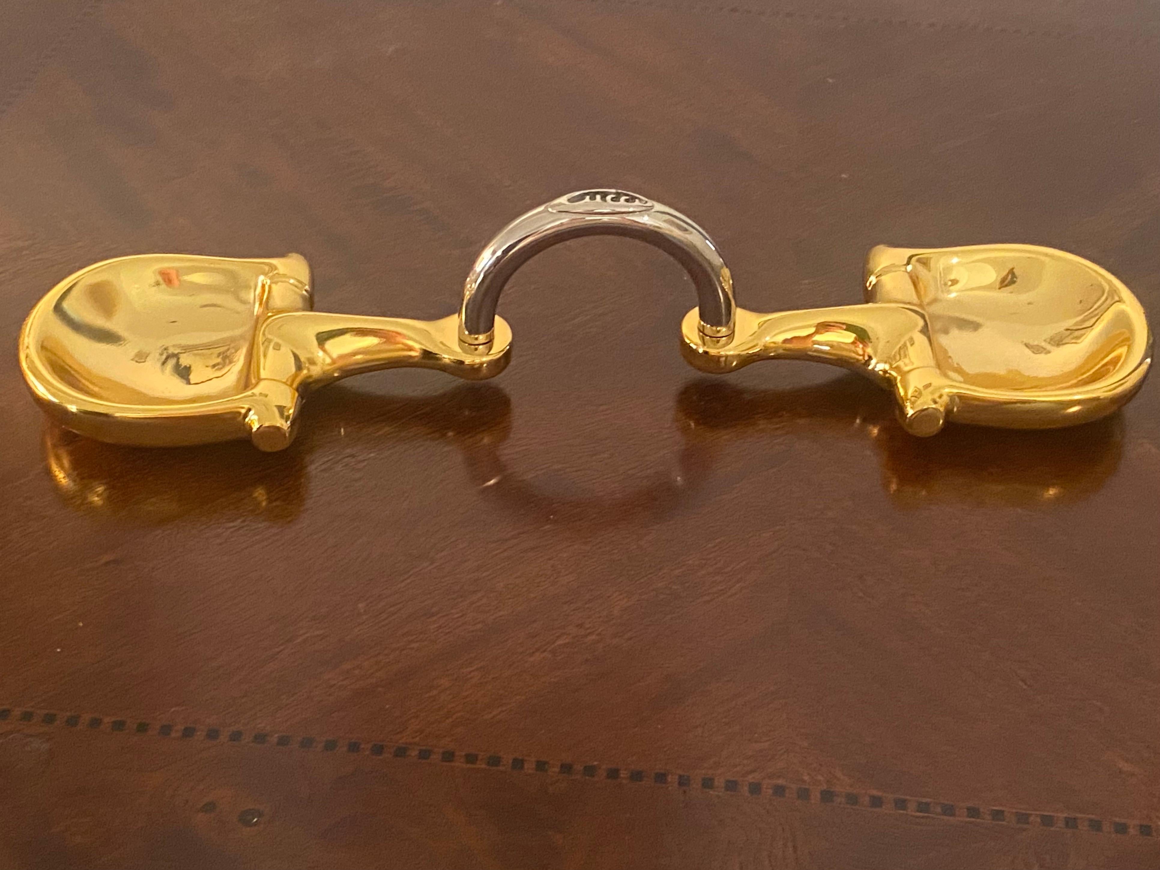 italien Cendrier ou plat à bibelots double en or 24K et nickel sur laiton, Gucci, années 1970 en vente