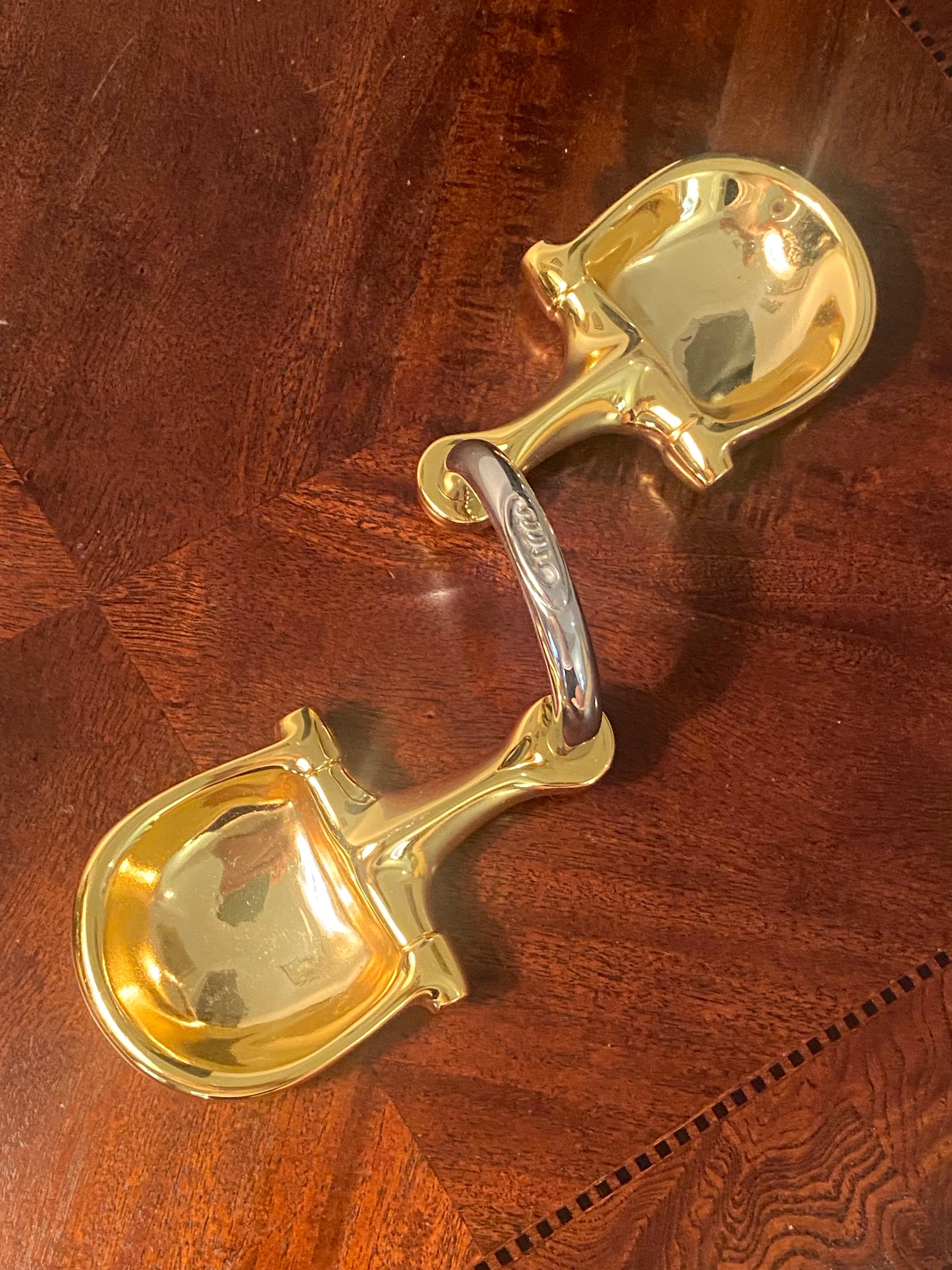 Cendrier ou plat à bibelots double en or 24K et nickel sur laiton, Gucci, années 1970 Bon état - En vente à Montclair, NY