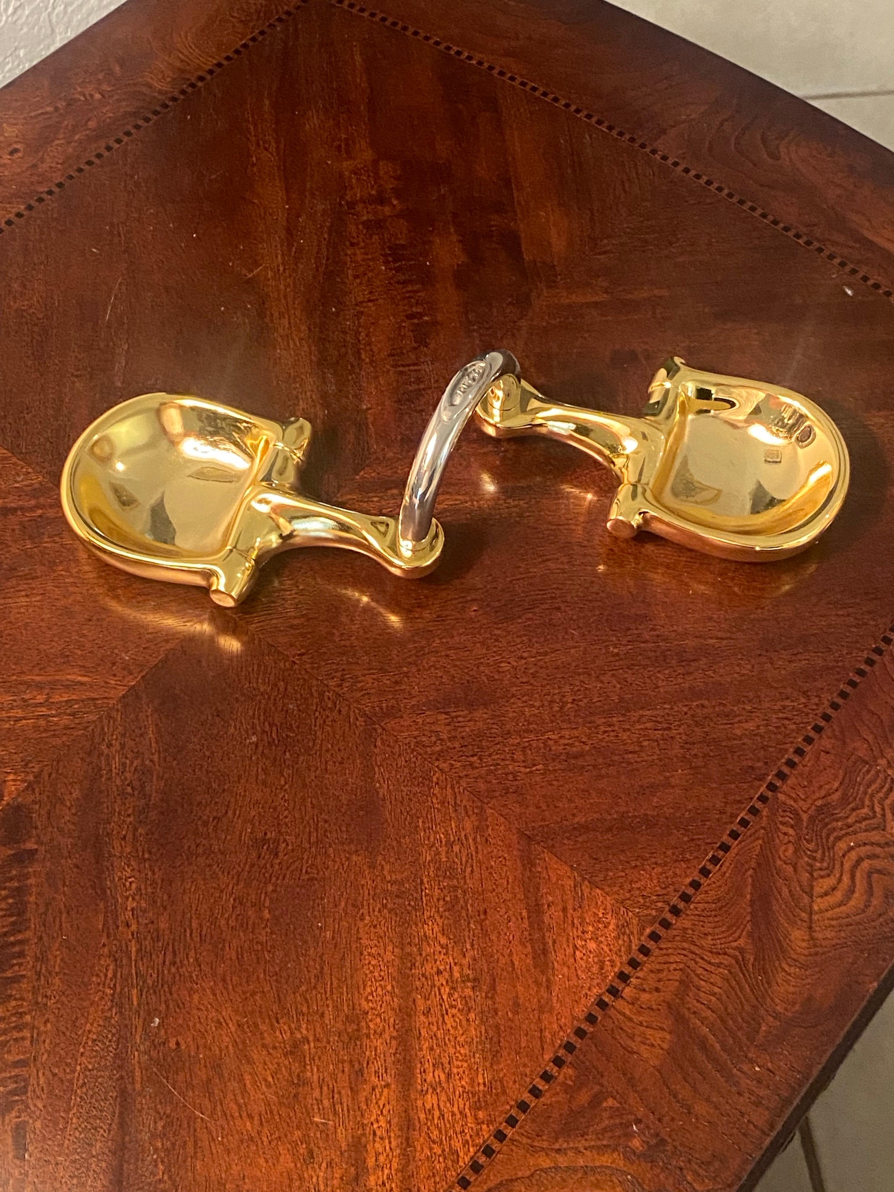 Fin du 20e siècle Cendrier ou plat à bibelots double en or 24K et nickel sur laiton, Gucci, années 1970 en vente
