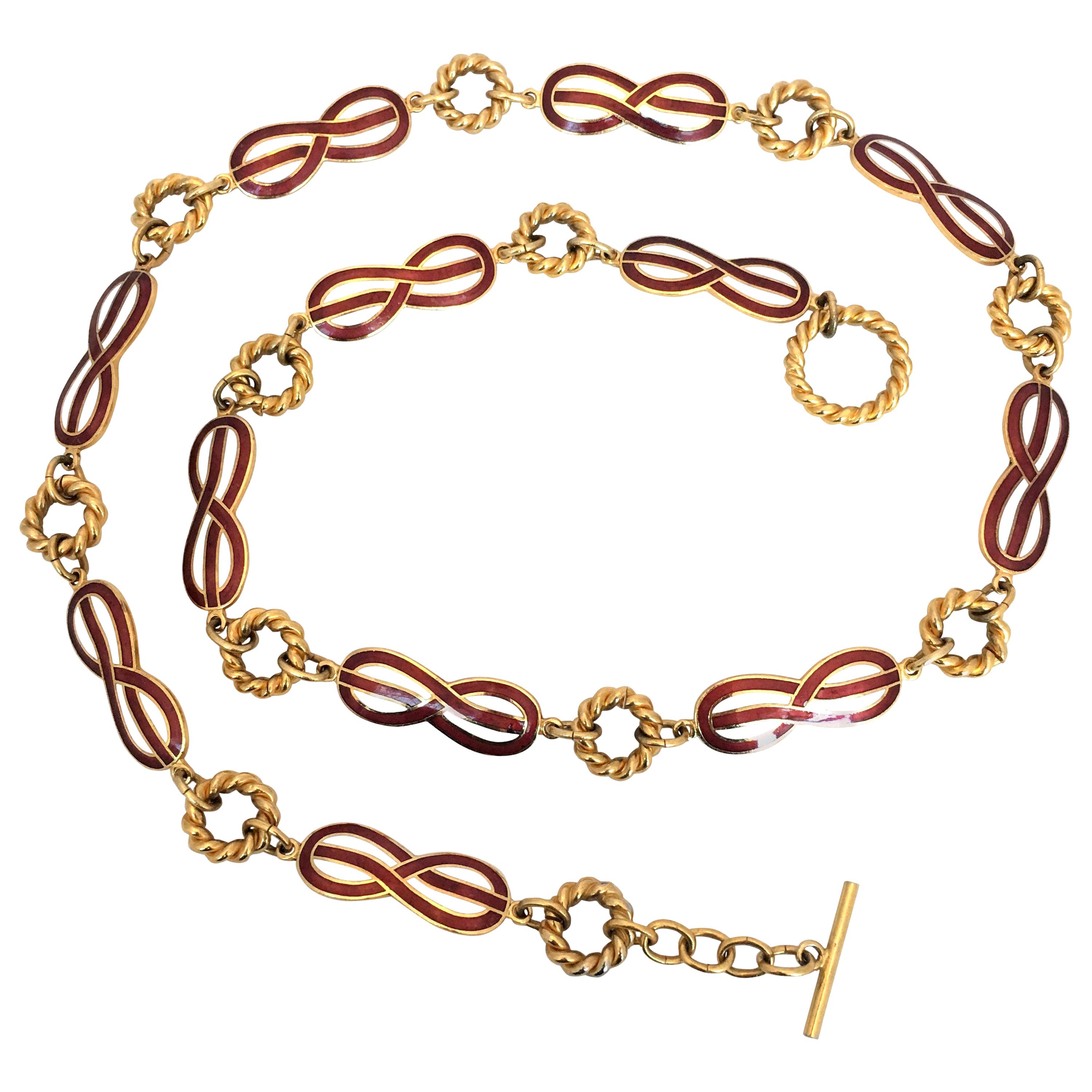 Gucci 1970's Infinity Symbol Red & White Enamel and Gold Tone Chain Belt For Sale