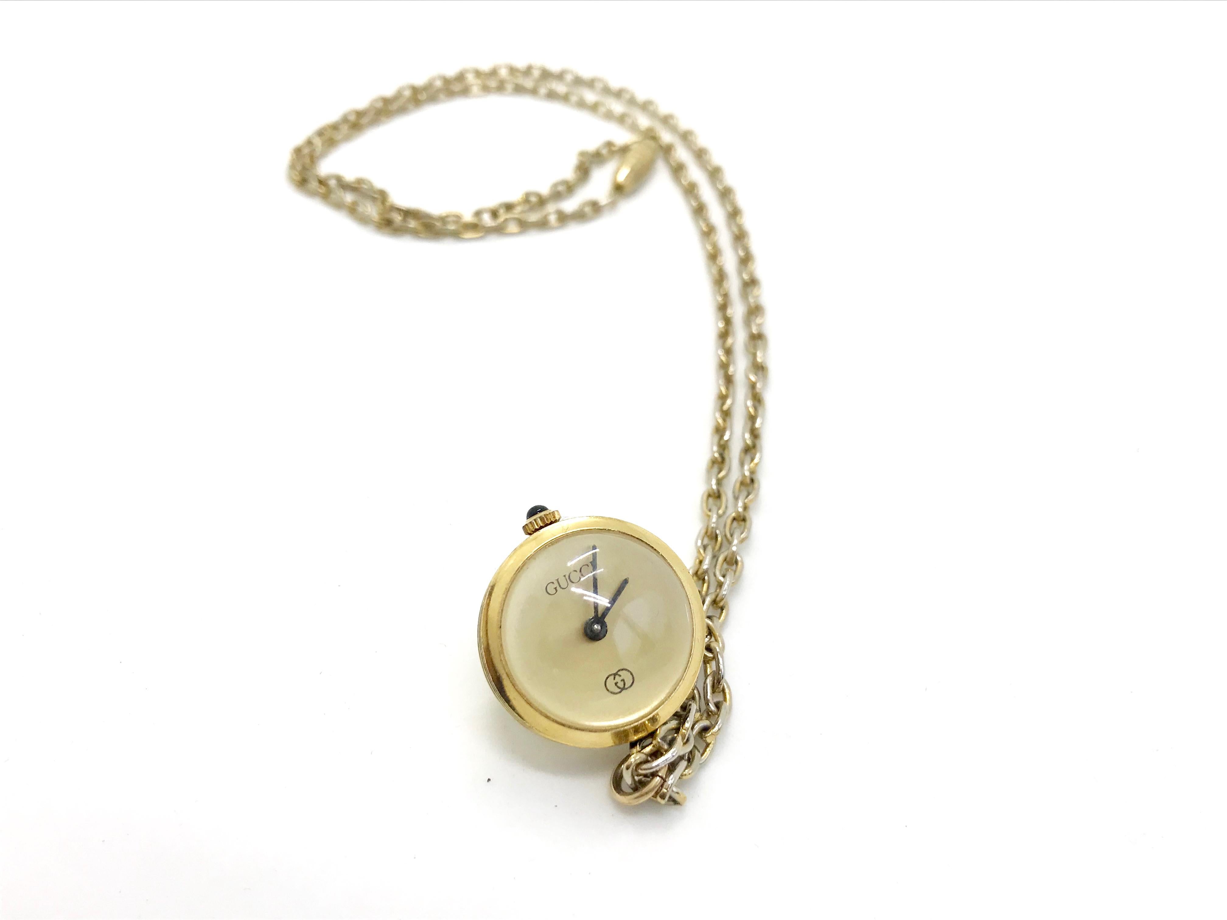 Gucci 1970s Vintage Watch Pendant Necklace In Good Condition In London, GB
