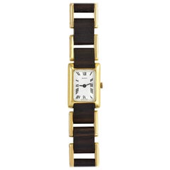 Gucci 1970s Wood and Gold Tank-Style Wristwatch