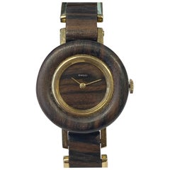 Gucci 1970s Yellow Gold and Wood Mechanical Wrist Watch
