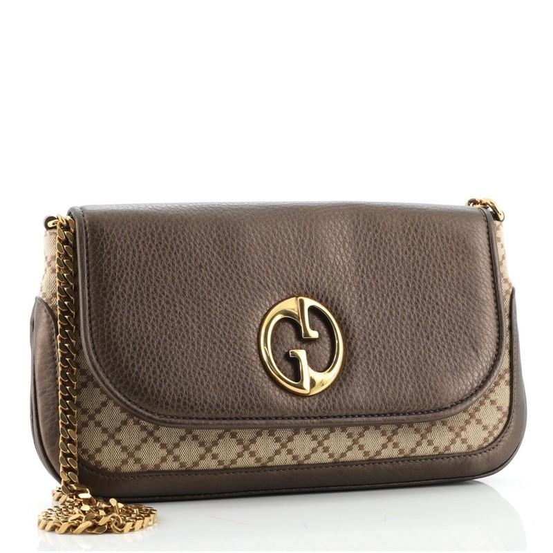 Gucci 1973 Kette Umhängetasche Diamante Canvas und Leder Medium (Schwarz)