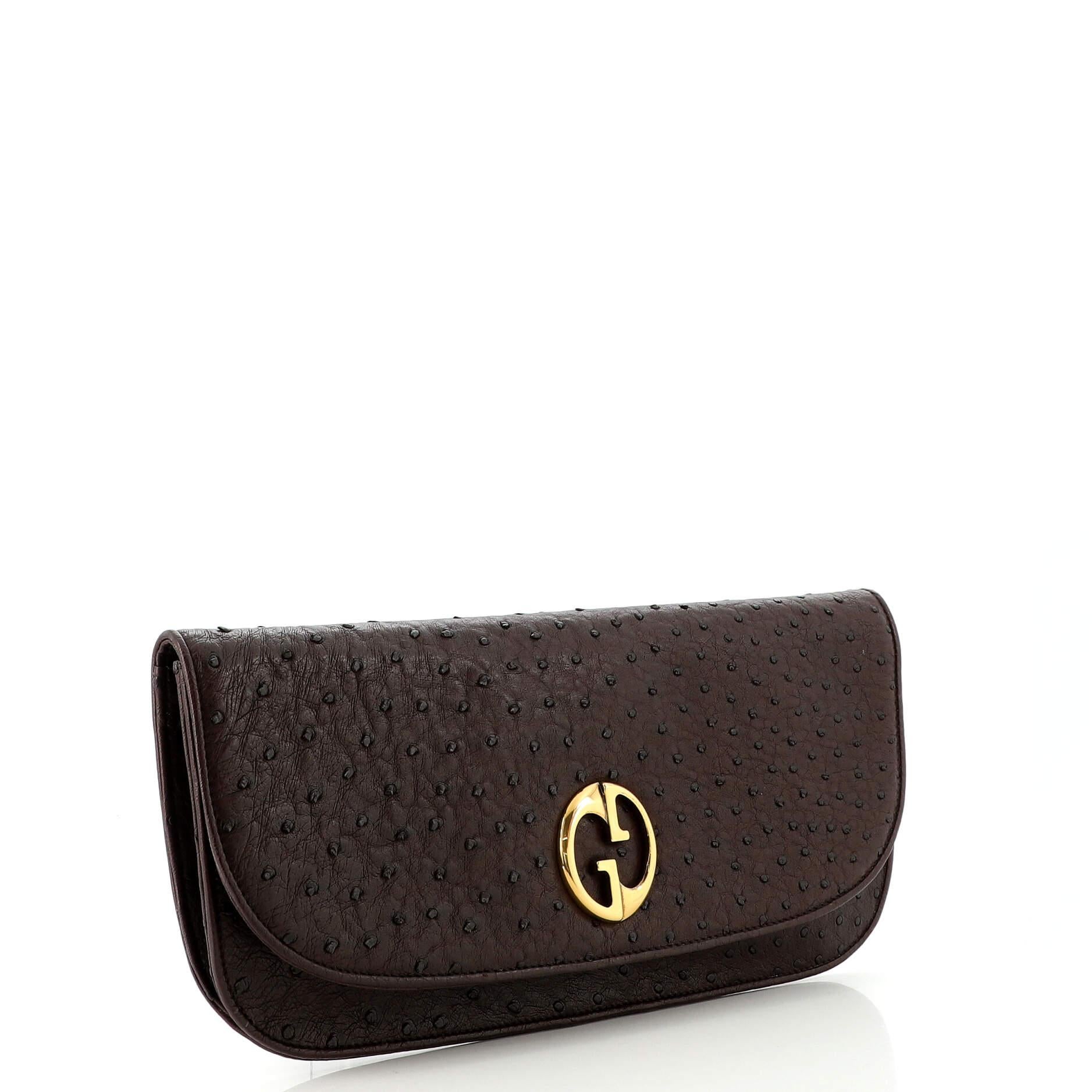 Black Gucci 1973 Clutch Ostrich