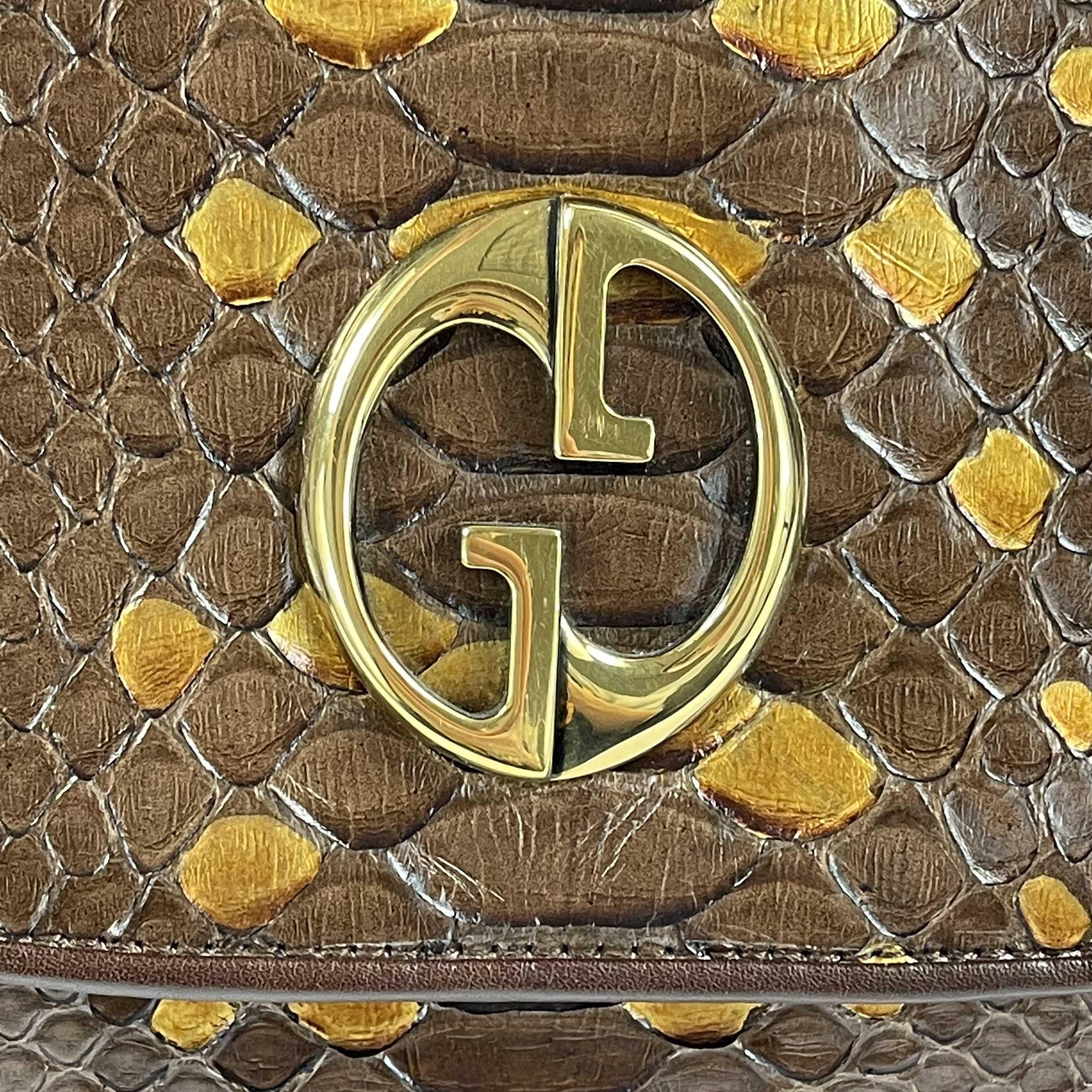 GUCCI -1973 Python Metallic Brown Python / Gold Shoulder Bag 5