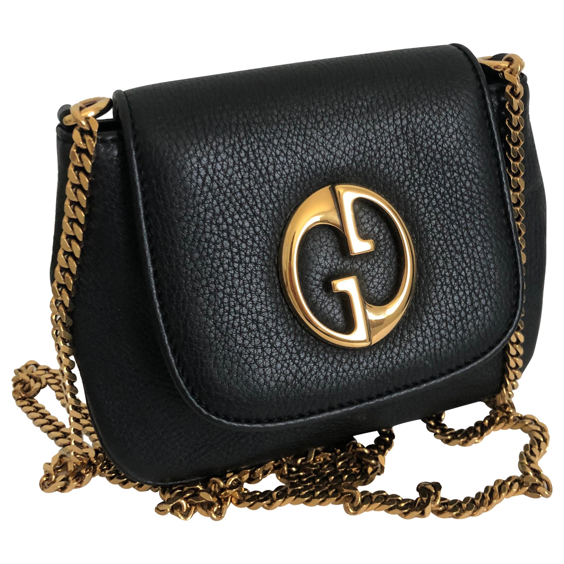 Gucci 1973 Shoulder Bag Black Pebbled Leather Messenger Bag NWOT