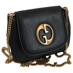 Used Gucci 1973 Shoulder Bag Black Pebbled Leather Messenger Bag NWOT