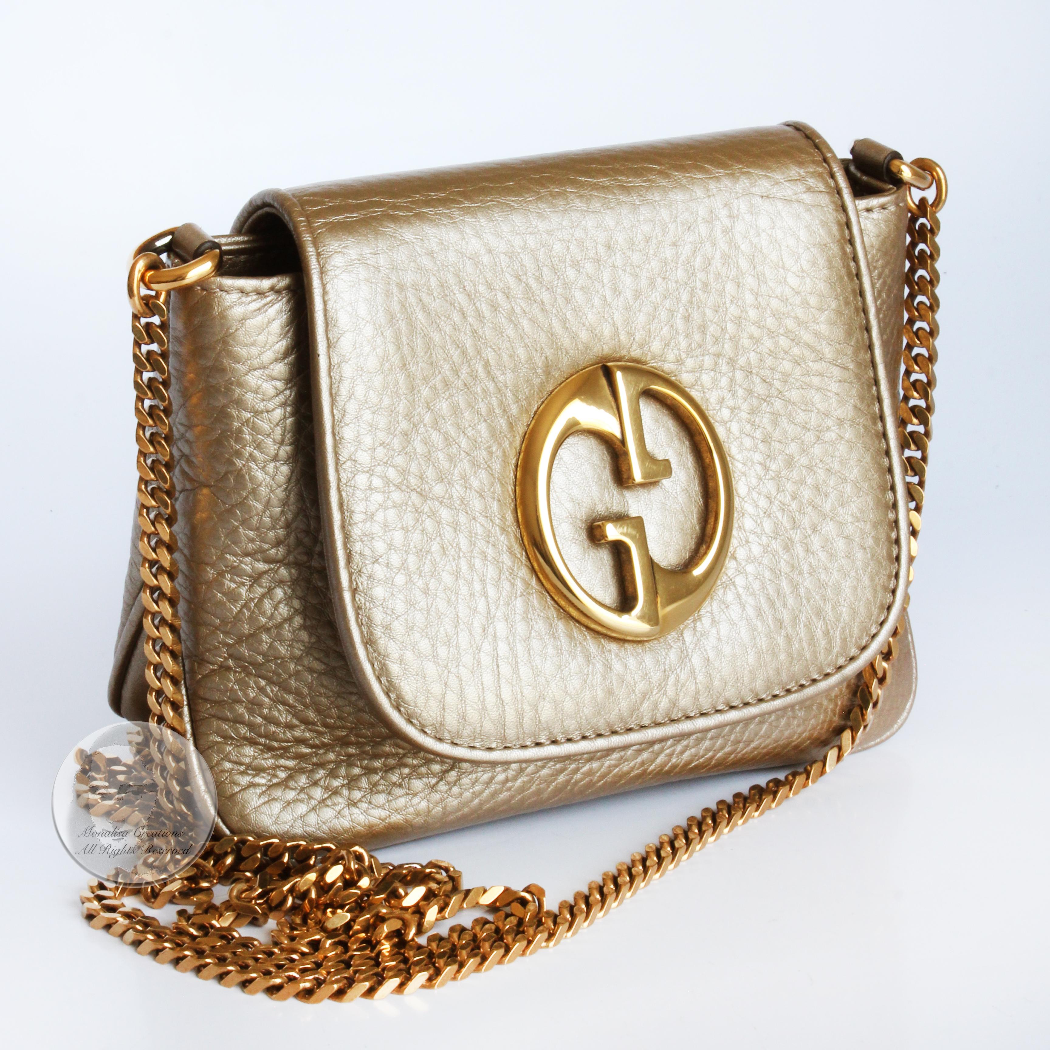 Women's or Men's Gucci 1973 Shoulder Bag Gold Pebbled Leather Evening Bag + Dustbag & COA NWOT