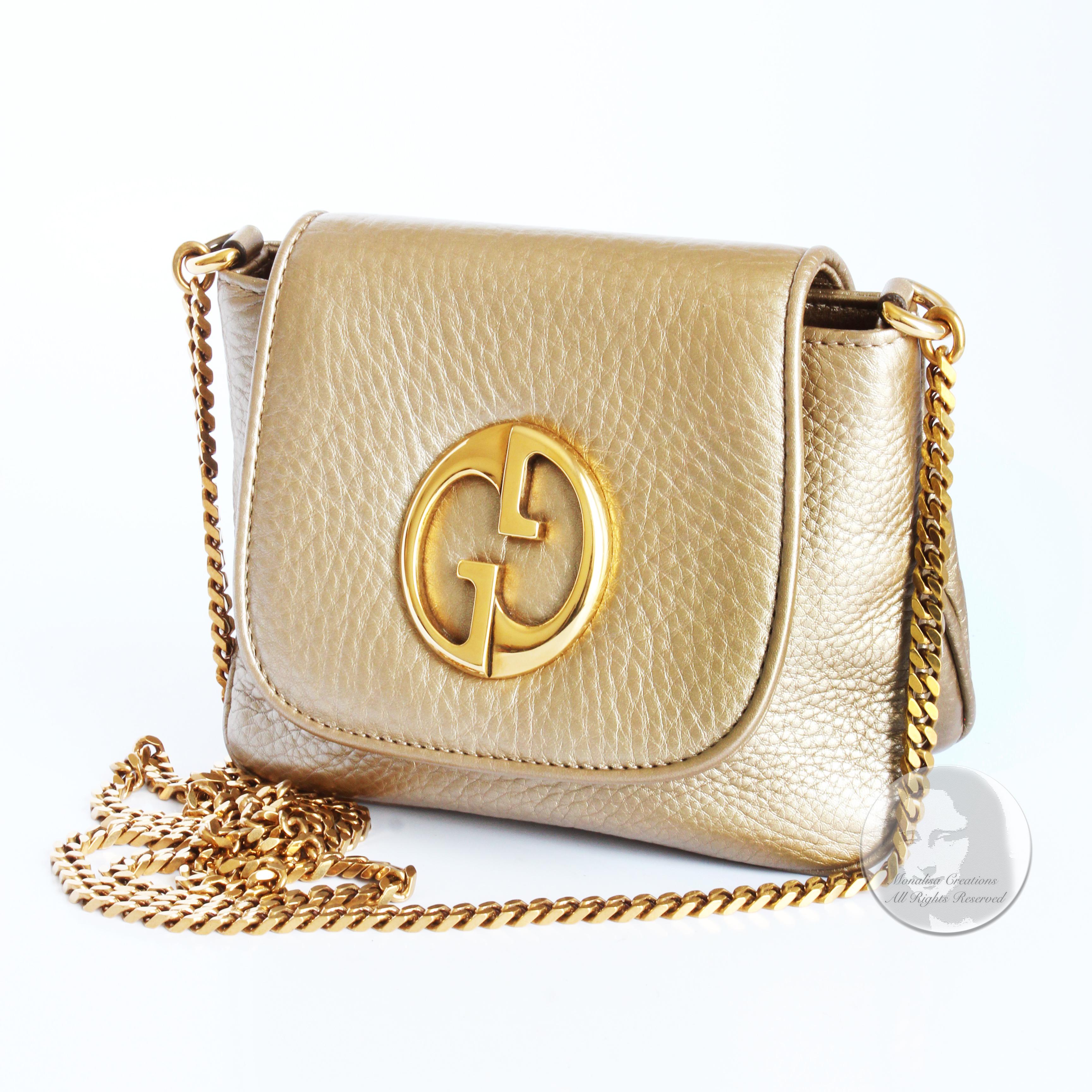 Gucci 1973 Shoulder Bag Gold Pebbled Leather Evening Bag + Dustbag & COA NWOT 2