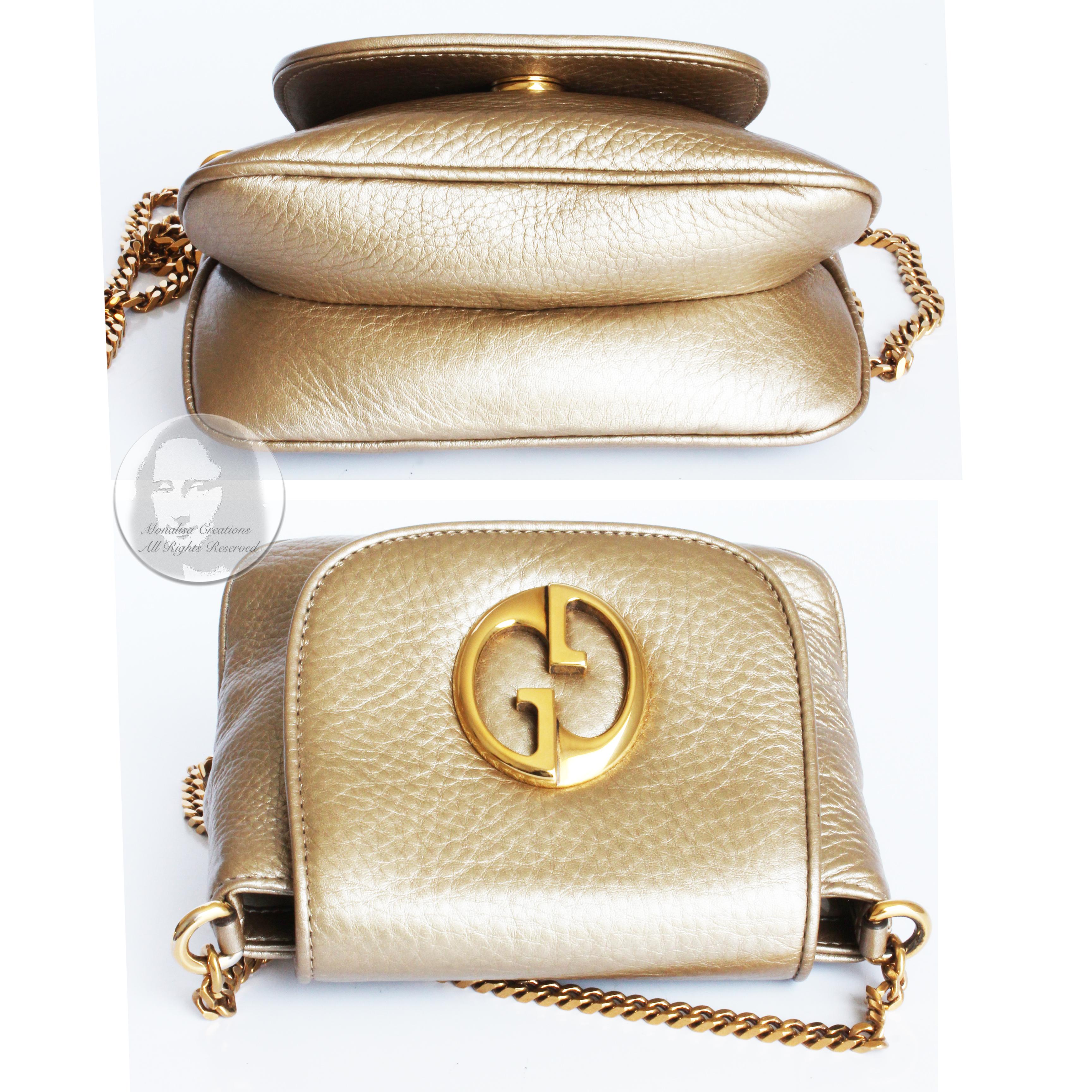 Gucci 1973 Shoulder Bag Gold Pebbled Leather Evening Bag + Dustbag & COA NWOT 5