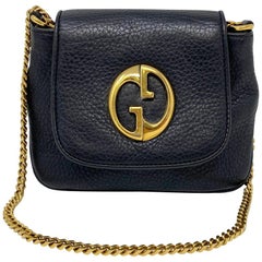 Gucci 1973 Small GHW Black Pebbled Leather Crossbody Bag 