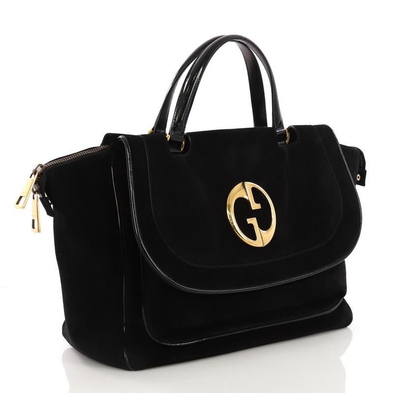 Black Gucci 1973 Top Handle Bag Suede Medium