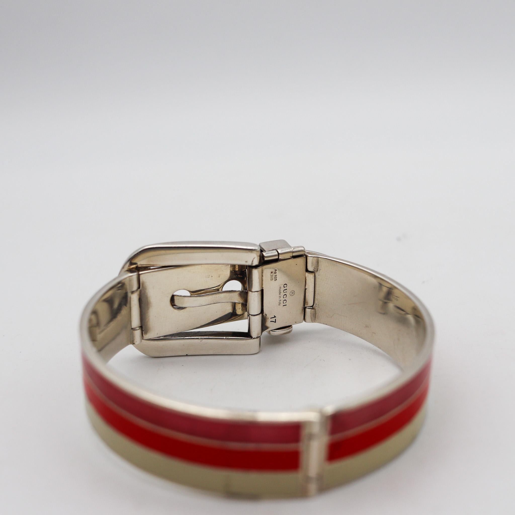 Gucci 1980 Buckle Bracelet In .925 Sterling Silver With Pink And White Enamel For Sale 1