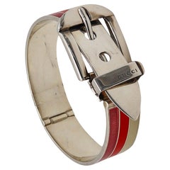 Used Gucci 1980 Buckle Bracelet In .925 Sterling Silver With Pink And White Enamel