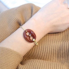 GUCCI 1980 Firenze Carved Agate Mariner link Bangle In 18Kt Yellow Gold