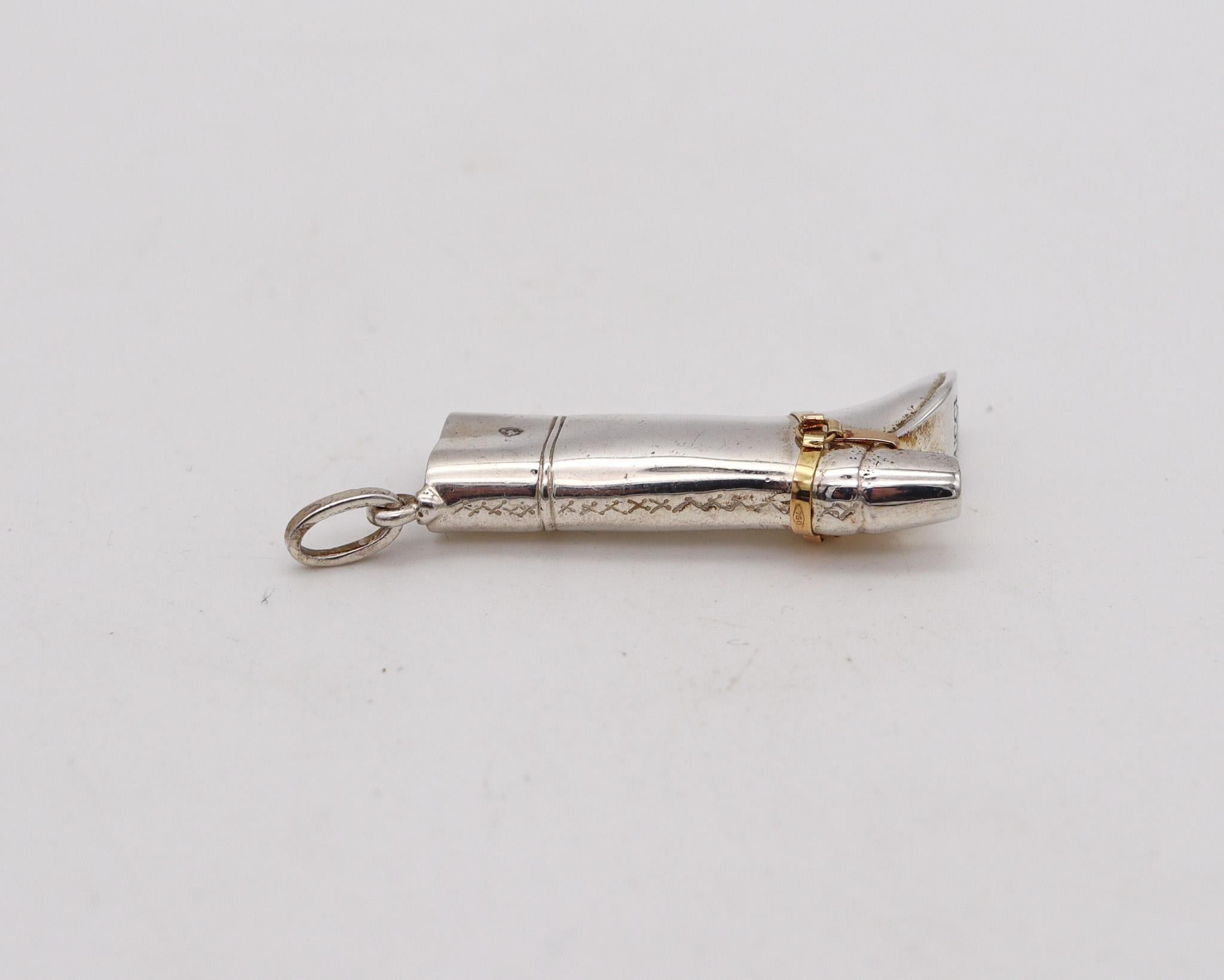Modernist GUCCI 1980 Firenze High Boot Pendant Charm in Solid .925 Sterling 18Kt Gold For Sale