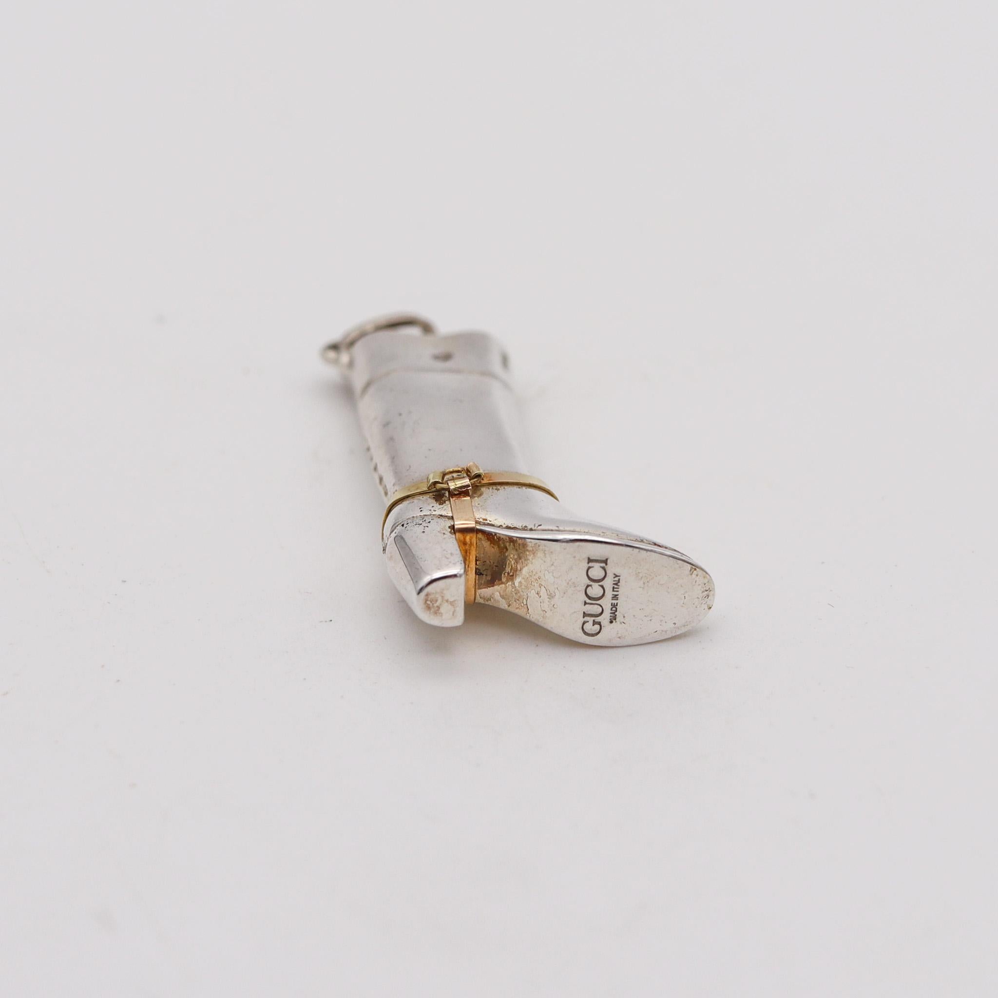 GUCCI 1980 Firenze High Boot Pendant Charm in Solid .925 Sterling 18Kt Gold In Fair Condition For Sale In Miami, FL