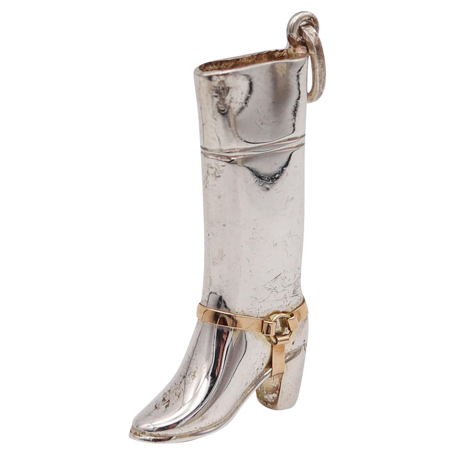 GUCCI 1980 Firenze High Boot Pendant Charm in Solid .925 Sterling 18Kt Gold For Sale